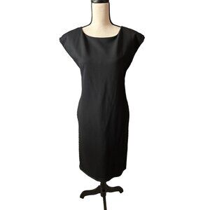 MaxMara Black Sheath Dress Sleeveless Green Side Stripes Side Inlays Size Large